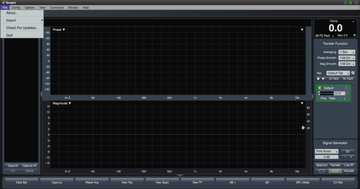 Smaart v8 Full Version　メニュー表示（File）