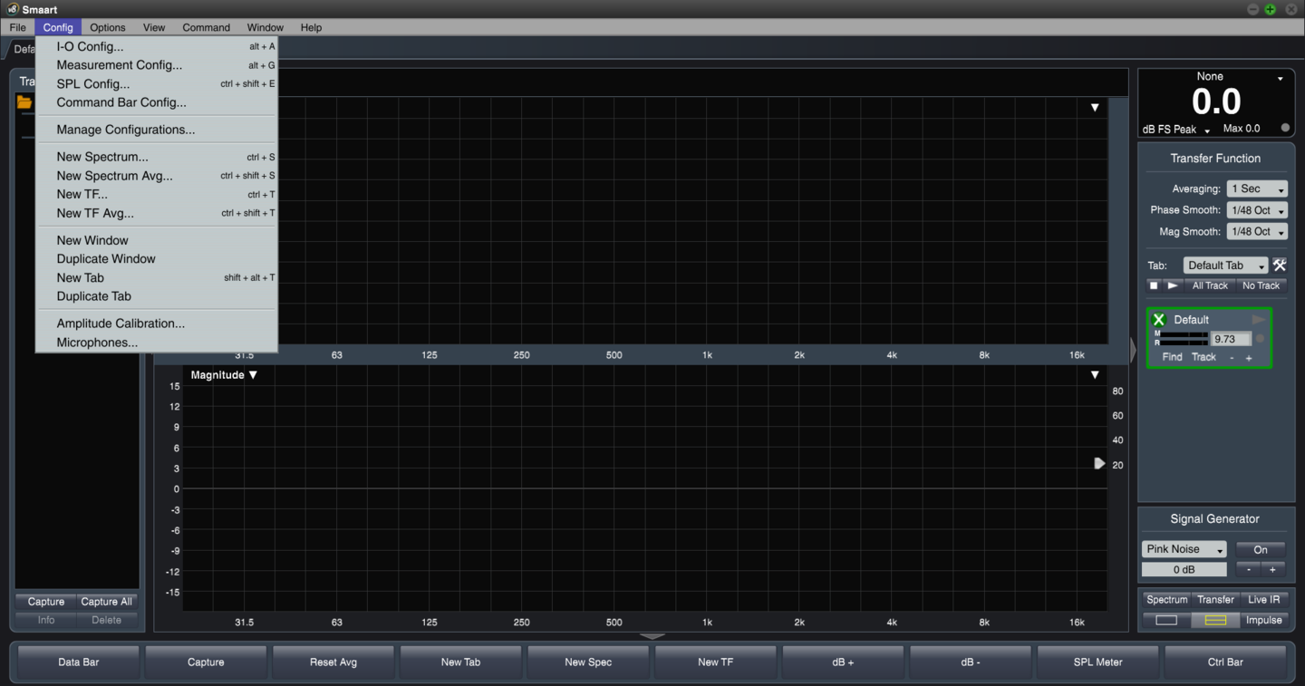 Smaart v8 Full Version　メニュー表示（Config）